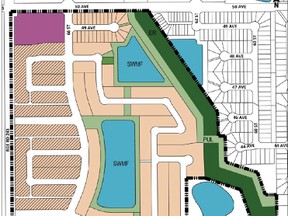 This photo of the amended outline plan shows the configuration of the new green space and storm water ponds. (Courtesy Town of Beaumont)
