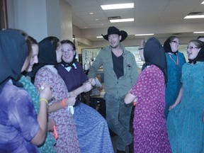 Canadian Country music crooner Paul Brandt sang for members of the Cayley Hutterite Colony on June 26 at the Tom Hornecker Recreation Centre’s evacuation centre, and then they sang a song for him.