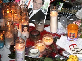Tributes are laid outside the Paramount Studios in Hollywood to Glee star Cory Monteith who passed away on July 13, 2013. (TRY CW/WENN.com)