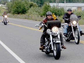 Riders enjoying themselves on their Saturday trip to Falcon Lake to raise money fro charity.