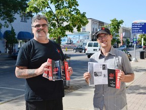 Saugeen Shores resident Justin Page and volunteer Vince Toneguzzi hit the pavement Friday to promote the U-Can Dictionary in Saugeen Shores.