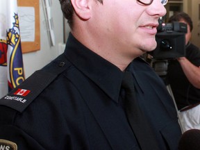 Timmins Police Service Const. David Ainsworth speaks during a press conference held at TPS headquarters on Monday. Police identified the body discovered in Porcupine Lake on Saturday morning as that of 25-year-old Luke Gull, who was reported missing earlier on Saturday.