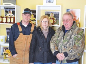 Anderkin Foods owners and operators is a family run honey business located in Kincardine. From left to right are Josh, Gail and Guy Anderson.