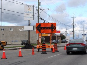 There will be isolated construction at various trouble spots along Algonquin Boulevard over the next four weeks. On Tuesday, a couple of lanes were closed while improvements were being made at the intersection of Algonquin and Cloutier Avenue.