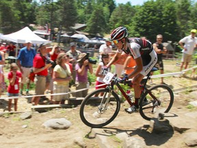 Kingston’s Evan McNeely descends the Bone Shaker section at Hardwood Ski and Bike near Barrie on Saturday on the way to winning a silver medal at the national mountain bike championships. (Peter Kraiker/kraikerphoto.com)