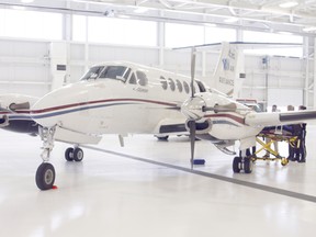 Record-Gazette File Photo
A medevac airplane pictured in its hanger earlier this year. As of January 2014 the move to have one plane in Peace River rathern than two has some local municipalities upset.