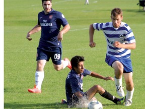 The Kenora Men’s Soccer League annual tournament gets under way on a soggy Tom Nabb Park back in 2012. The tournament has returned for 2013 with 16 teams all competing for the $1,400 pot. 
FILE PHOTO/Daily Miner and News