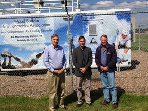 Energy critic Jason Hale, left, and development critic Pat Stier, right, during a tour of Fort McMurray on Wednesday. SUPPLIED PHOTO