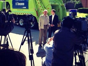This photo of Doug Holyday and Tim Hudak with the GFL truck was posted on Holyday's campaign Twitter account Wednesday.