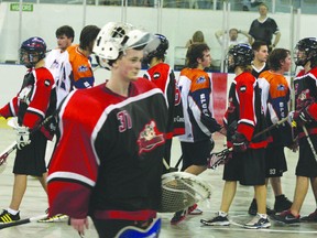 The Rebels season ended last friday after a loss to the Westlocke Rock. Pictured above is the Rebels shaking hands with the Wizards, a team they beat just to days before their season came to an end. Photo by Aaron Taylor.