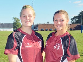 April Wright and Ricki-Ann Hearn, members of the Norfolk U-18 Women's Harvesters team, were selected to play on the provincial women's rugby team as they compete next month at the national rugby championships in British Columbia. (EDDIE CHAU Simcoe Reformer)