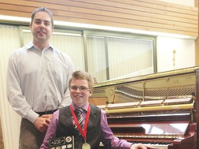 Camp instructor Karl Schwonik, left, with Edwin de Goeij, who was named as the Wetaskiwin Jazz Society scholarship winner for next year.