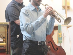 Trumpeter James Davis and bassist Kodi Hutchinson perform during the faculty concert at the 5th Annual Wetaskiwin Jazz Society summer camp July 19.