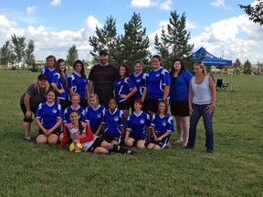 The Rush went all out last weekend but came just short of clinching the gold at last weekend’s inter-cities tournament. 
The Beaumont U16 girls soccer team was one of the top two teams to play in the inter-cities from the previous cities tournament in Edmonton, explained couch Mathew Mitchell. 
Mitchell said the final game against Millhurst, which Beaumont lost 4-2, was fairly evenly matched. 
“They out shot us a little bit,” Mitchell said. “They had a strong forward who shot a lot.”  
One of the issues is that some of the girls are involved in multiple sports and hence are too busy to commit 100 per cent to the soccer team.
“In a community team, some girls don’t always show up,” Mitchell said. “Half the team is really committed, and that’s what won our games for us this year.”
Player Hannah Cyre, who racked up two assists in the final game, said the experience was one to remember. 
“It was really great,” she said. “It was an awesome feeling to make it as far as we did, even though Edmonton was a tough team and undefeated all year, we just kept our heads up high.”
Cyre’s only regret is that the team did not get to practice much due to conflicting schedules. 
“I think next year we should have a lot more practices,” she said. “It’s hard when people don’t commit, and it was kind of frustrating when they would show up to games and not know anything.”
Mitchell said part of the challenge is that many of the girls came from a community background of sport, but he too hopes to schedule more practices for his team for next year. 
“Some of them haven’t played since they were little kids so naturally it takes them a bit of time to get back into it again,” he said. “So it’s nice for me to see kids gain new skills they didn’t have in the beginning of the year.” (submitted photo)