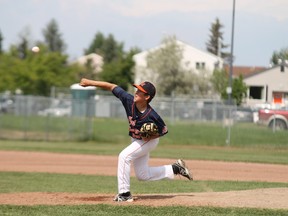 Garrett Young  of the Bantam AAA Oil Giants delivers a pitch in a home game against Calgary earlier this month. The Bantam OGs will wrap up their month long home stand this weekend against Sherwood Park. 

Trevor Howlett/Today Staff