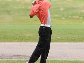 Aaron Hinks/Daily Herald-Tribune
Konrad Turcotte, 17, drives the ball on hole 13 at the Grande Prairie Golf and Country Club’s Windsor Ford Peace Country Junior Tour junior open Tuesday. Turcotte won the championship flight with a score of 151.