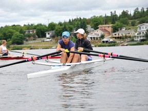 Kenora Rowing Club members, Jennifer Findlay, front, and Suzanne Broten, back, get ready for their 1000 m women’s doubles race against teams from Winnipeg at the Mantario Rowdown on Rabbit Lake on Saturday, July 20.
SUPPLIED/Daily Miner and News
