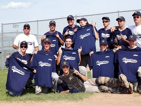 The midget North Bay Stingers celebrate a championship victory at the Vaughan Vikings tournament last weekend. SUBMITTED PHOTO