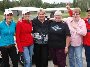 Area golfers braved the lackluster weather on Friday to play a round of golf in the name of making a difference in the lives of those suffering from kidney disease. The Timmins-Porcupine chapter of the Kidney Foundation of Canada hosted its second annual charity golf tournament and received a very positive response from the community. From left are Fern Savage, Jennifer Beaulieu, Ashley Beaulieu, Sylvie Beaulieu, Marlene Smith, Lorraine Boucher, Ron Bourdelleau and Denis Crits.