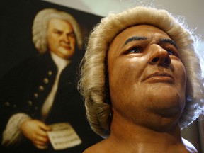 A reconstruction of the head of German composer Johann Sebastian Bach is unveiled in 2008. It is the the first representation of 18th century composer's head digitally made using his excavated skull and computer modelling. (REUTERS)