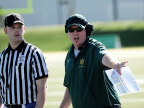 Jeff Stead argues with a referee during a U of A Bears game in 2011. (Trevor Robb, QMI Agency)