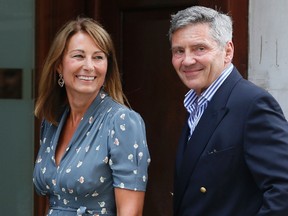 Carole and Michael Middleton, the parents of the Duchess of Cambridge, arrive at St. Mary's Hospital this week to visit their grandson, Prince George.