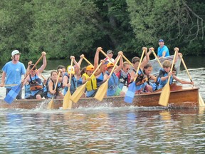 The North Bay Canoe Club mixed peewee war canoe edged out Rideau Canoe Club in a photo finish. SUBMITTED PHOTO