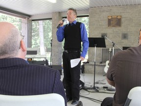 Former alcoholic and drug addict John, 48, of Orangeville, shares his story with the congregation of New Horizons Community Church in Canatara Park Sunday, July 28, 2013. John, who asked his last name not be used, drank more than a 40 ounce daily before he enroled in Teen Challenge London, a faith-based residential rehabilitation centre located on a 46-acre farm outside of the city. BARBARA SIMPSON / THE OBSERVER / QMI AGENCY