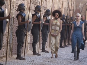 Nathalie Emmanuel (left) and Emilia Clarke in season 3 of Game of Thrones.