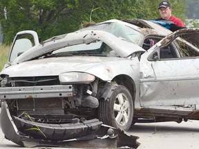 Nine youths survived a single-vehicle crash in this car just outside Milverton last month. (SCOTT WISHART The Beacon Herald files)