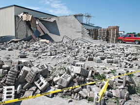 This photo shows the damage done to the ModulR TS building on Scott Avenue in Paris by the July 19 storm. (Brian Thompson, Expositor file photo)