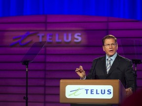 Darren Entwistle, president and chief executive officer of Telus Corporation speaks at the company's annual general meeting in Montreal, May 9, 2013. REUTERS/Christinne Muschi