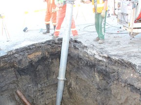 A water pipe was broken at the corner of Main Street and Burrows Avenue West the morning Monday, July 29. A city crew worked diligently to fix the issue.