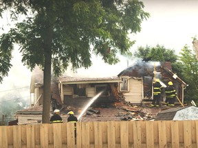 Rodney and West Elgin firefighters attack a fire which gutted a home on Harper Street in Rodney Sunday morning. The fire is being investigated by the Ontario Fire Marshal's office. The home was unoccupied at the time of the fire.