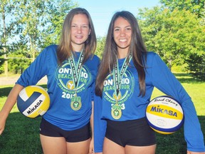 The team of Maddy Goch and Melina Weiler won gold at the 2013 Ontario Volleyball Association Provincial Beach Championship in the U15 Challenger Division. The tournament took place July 27-28 at Ashbridges Bay in Toronto. (EDDIE CHAU Simcoe Reformer)