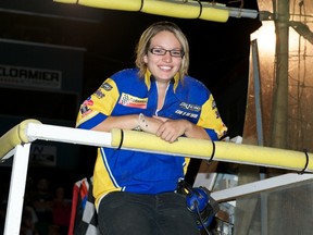 Jenay Morin has one of the best spots from which to see all the action at the Cornwall Motor Speedway.  The 22-year-old granddaughter of track owner Ron Morin is in her first season as a flag lady at the speedway.
Robert Lefebvre Photo