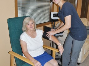 Farrell Archibald, chronic disease management nurse for MRPCN takes  Jacquie Boyd’s, MRPCN executive director, blood pressure at the MRPCN offices on Tuesday, July 23.
Barry Kerton | Whitecourt Star