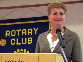 Tanya Wolff speaks at a 2011 Rotary Club meeting. The Sarnia woman was recently awarded the Service Award for a Polio Free World — a global honour for her work in helping to eradicate the disease around the world. OBSERVER FILE PHOTO