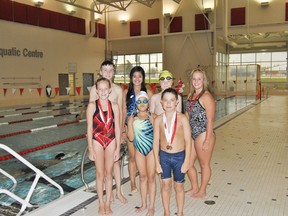 The Blue Dolphin medal winners from the St. Albert swim meet. Back row from left: Ben Adams, Nicole Camposano, Noal Adams, Haley Stark.
Front row: Samia Davidsono, Allysa Campsosano and Eric Davidson.
Missing from the photo were: Darby Wells and Ryan Boll.
Barry Kerton | Whitecourt Star