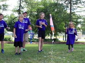 Kids at the new VROC STEM science camp in Woodstock tested out their bottle rockets outside of the Southgate Centre on Tuesday afternoon.  (CODI WILSON, Sentinel-Review)