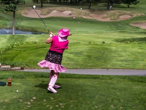 Over 140 golfers attended the Rose of Hope Golf Tournament on Tuesday. The tournament has raised over $1 million for eastern Ontario charities supporting cancer patients. Many participants dressed in elaborate pink garb to show solidarity with their cause. 
Sam Koebrich for The Whig-Standard