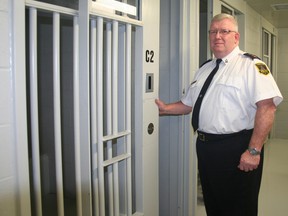 Despite a statistical increase in the severity of crimes being committed, Timmins Police Insp. Michael McGinn said residents can take comfort in the high rate of these cases being solved. McGinn is seen here in the cell area at the Timmins Police station.