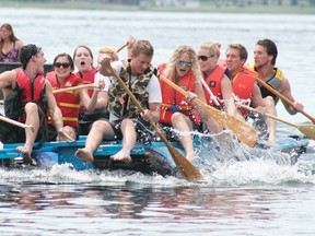 A team led by Jaron Hess struggles to get ahead during the second heat of the 2011 edition of the Tubie Races in Morrisburg.
File photo/CHERYL BRINK