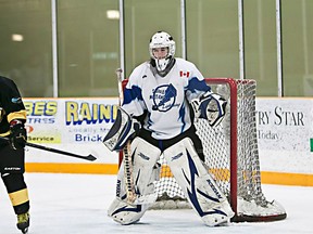 Shea Tiley of Shallow Lake in goal for the Saugeen Maitland Lightning last season.