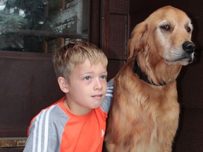 Noah Rimmer, with his own dog hunter, was the victim of a serious attack by a neighbour's dog on July 18th.