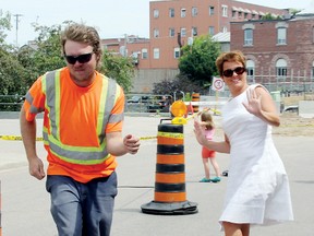 tina peplinskie tina.peplinskie@sunmedia.ca
Cindy Van Loan (right), a city of Pembroke employee who works at city hall, got construction worker Riley New to join Wednesday’s lunch dance party on Pembroke Street West near the bridge construction. The event was organized by Pembroke's economic development, recreation and tourism department. For more community photos, please visit our website photo gallery at www.thedailyobserver.ca.