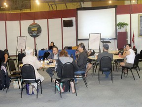 Participants at the Kenora Chiefs Advisory’s meeting discuss how to improve mental health care for aboriginal people in the Kenora area on July 30 and 31 in Wauzhushk Onigum.
