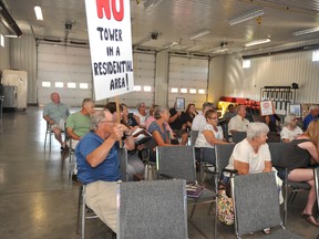 About 30 people attended a public meeting at the Lyn Fire Hall Wednesday night to get information about a proposed Internet tower near Hudson Point Road.