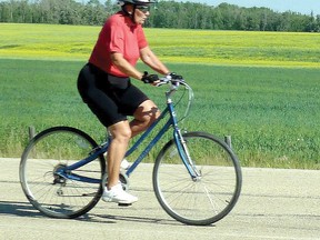 Barb Hopkin of Valleyview won a gold medal in the Predicted Time Cycling event at the 2013 Alberta 55plus Summer Games in Barrhead/Westlock held last week. (Supplied)