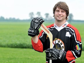 Tyler McFadden of Turnerville has played three professional ball hockey seasons in Switzerland. (MARK MALONE/The Daily News)
